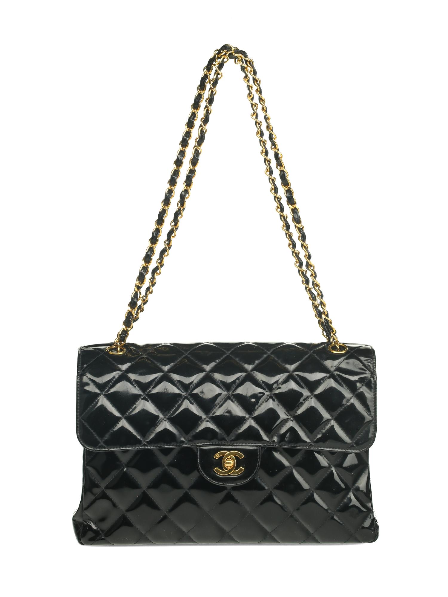 CHANEL, PATENT DOUBLE-SIDED FLAP BAG