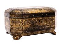 A Chinese Export Lacquered Tea Caddy