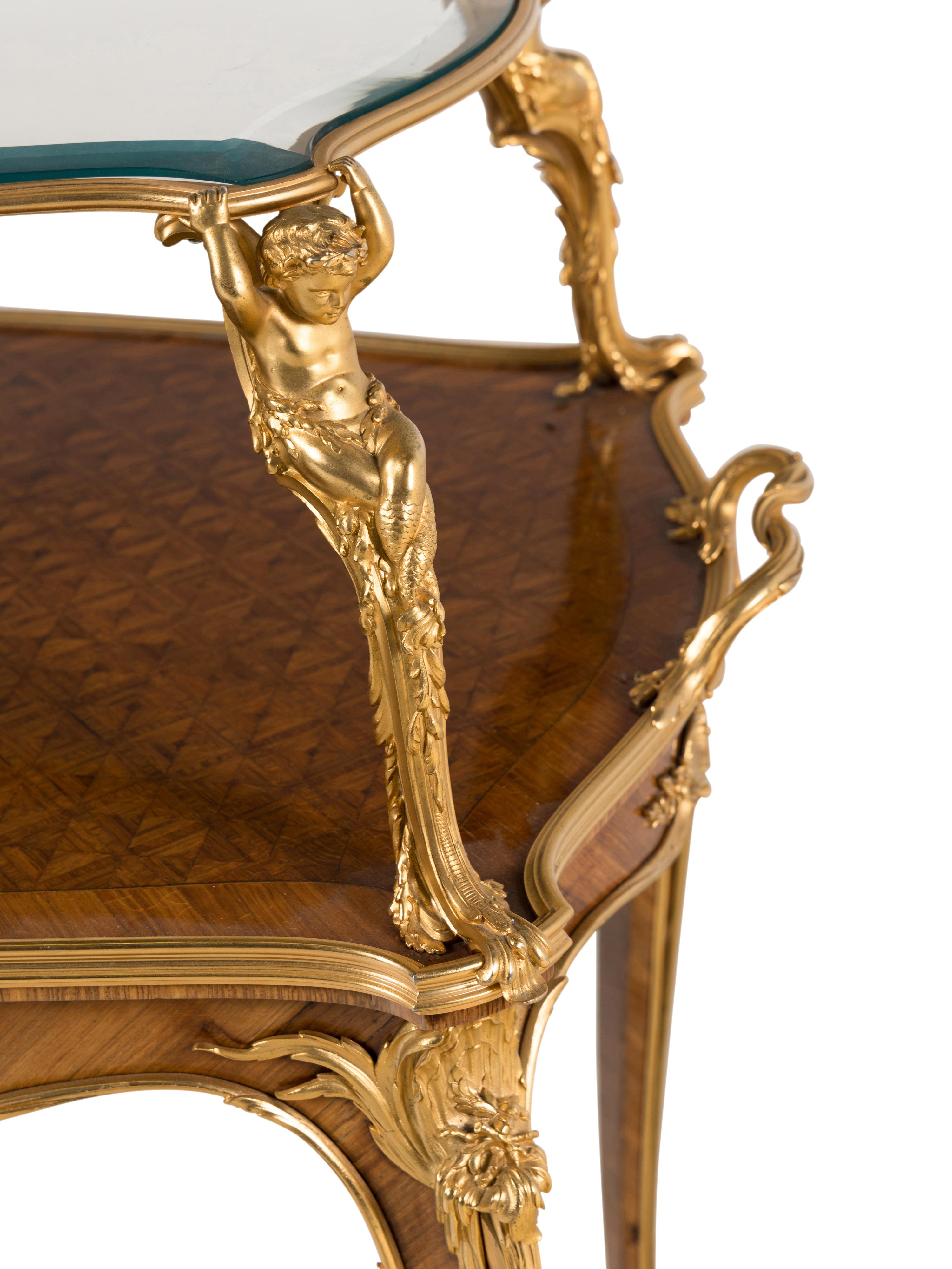 A Louis XV Style Gilt Bronze Mounted Parquetry Table à Thé