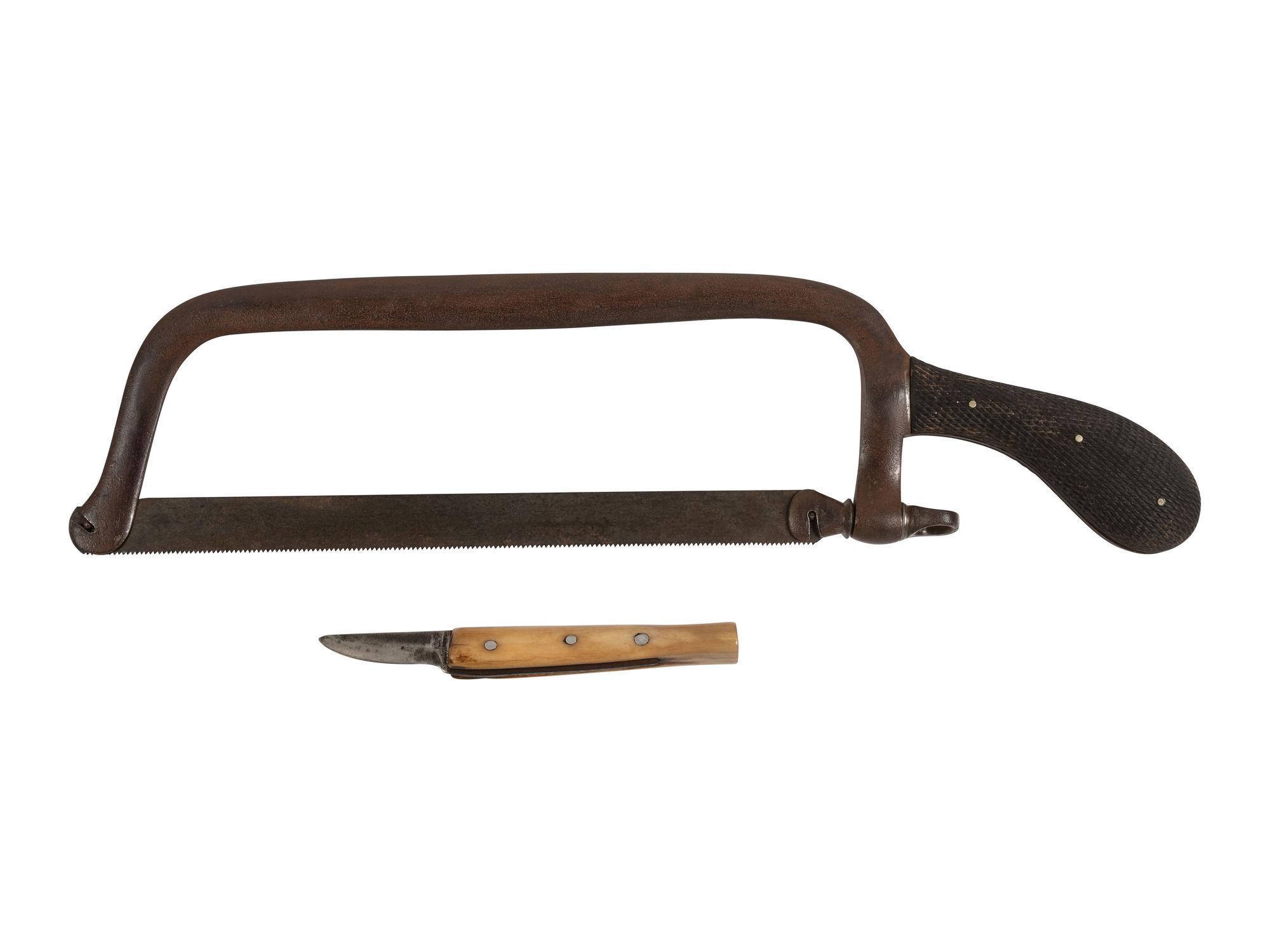 [CIVIL WAR]. Civil War-era medical items, including small knife or scalpel, possibly POW art.