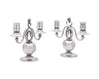 A Pair of Georg Jensen Silver Two-Light Candelabra