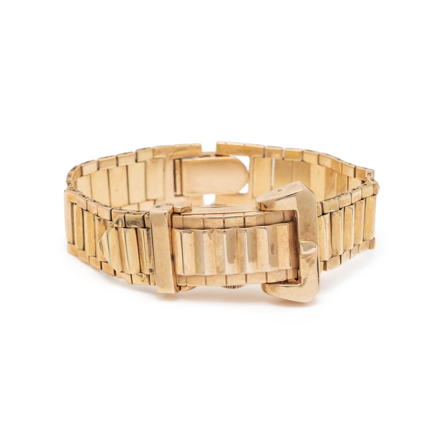 RETRO, PERRAUX, YELLOW GOLD SURPRISE BUCKLE WATCH