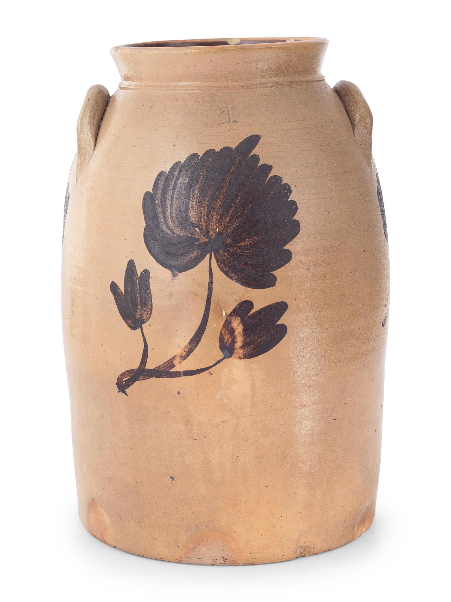A Four Gallon Stoneware Butter Churn