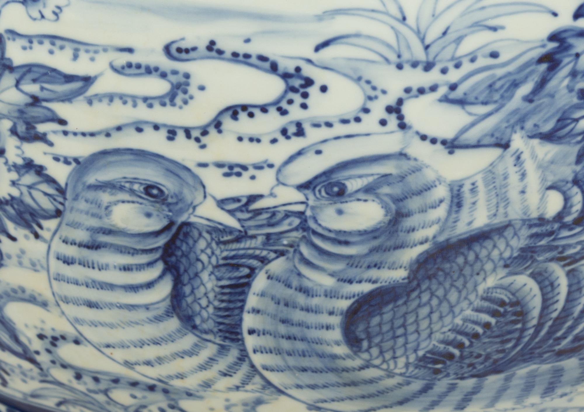 A Chinese Blue and White Porcelain Jardiniere with Undertray