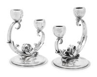 A Pair of Danish Silver Two-Light Candlesticks