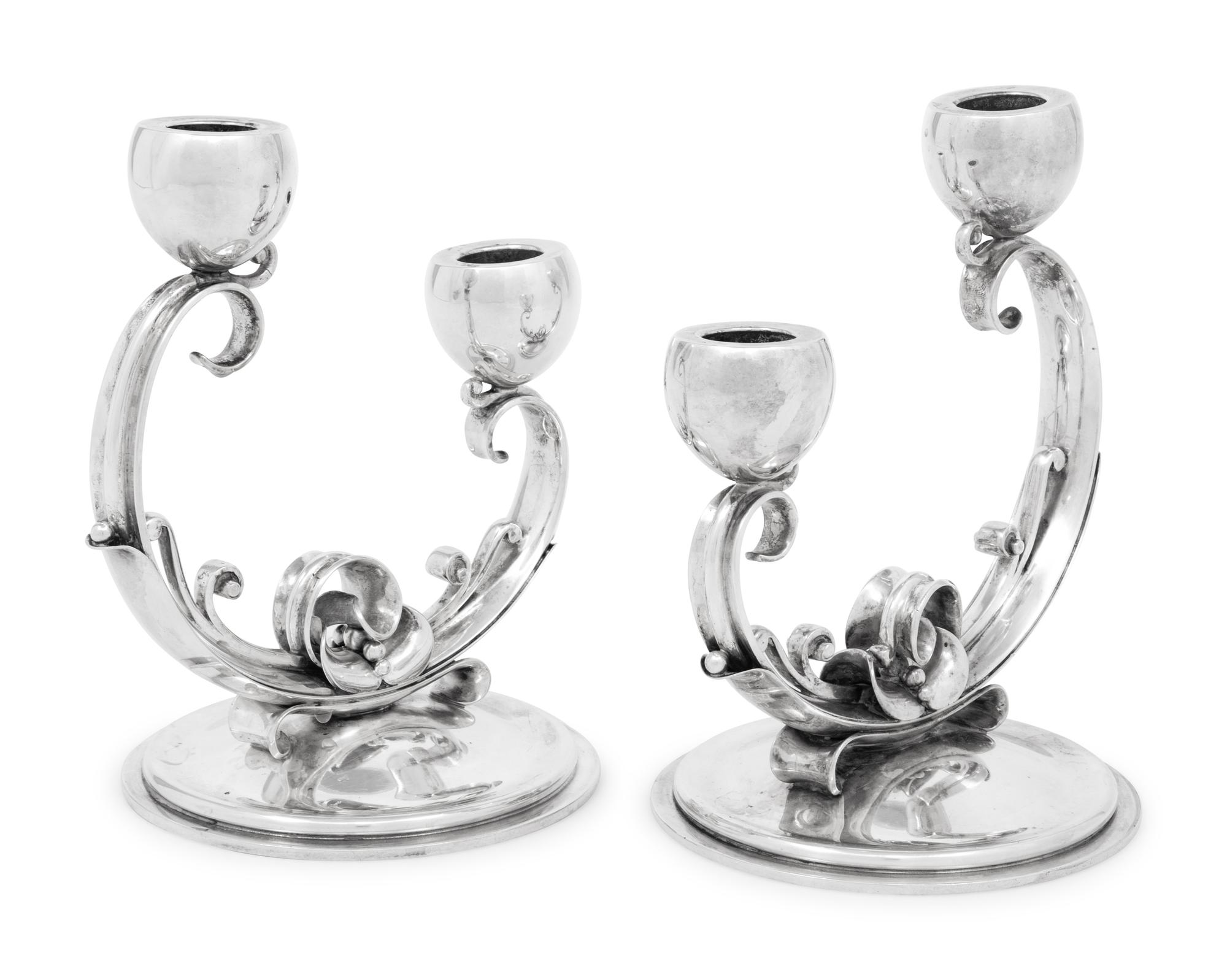 A Pair of Danish Silver Two-Light Candlesticks