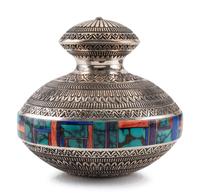 Sterling Silver Lidded Jar, with Mosaic Inlay
