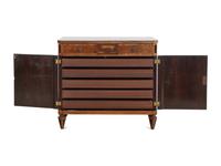 An English Painted Burr Yew Wood, Satinwood and Mahogany Console Cabinet
