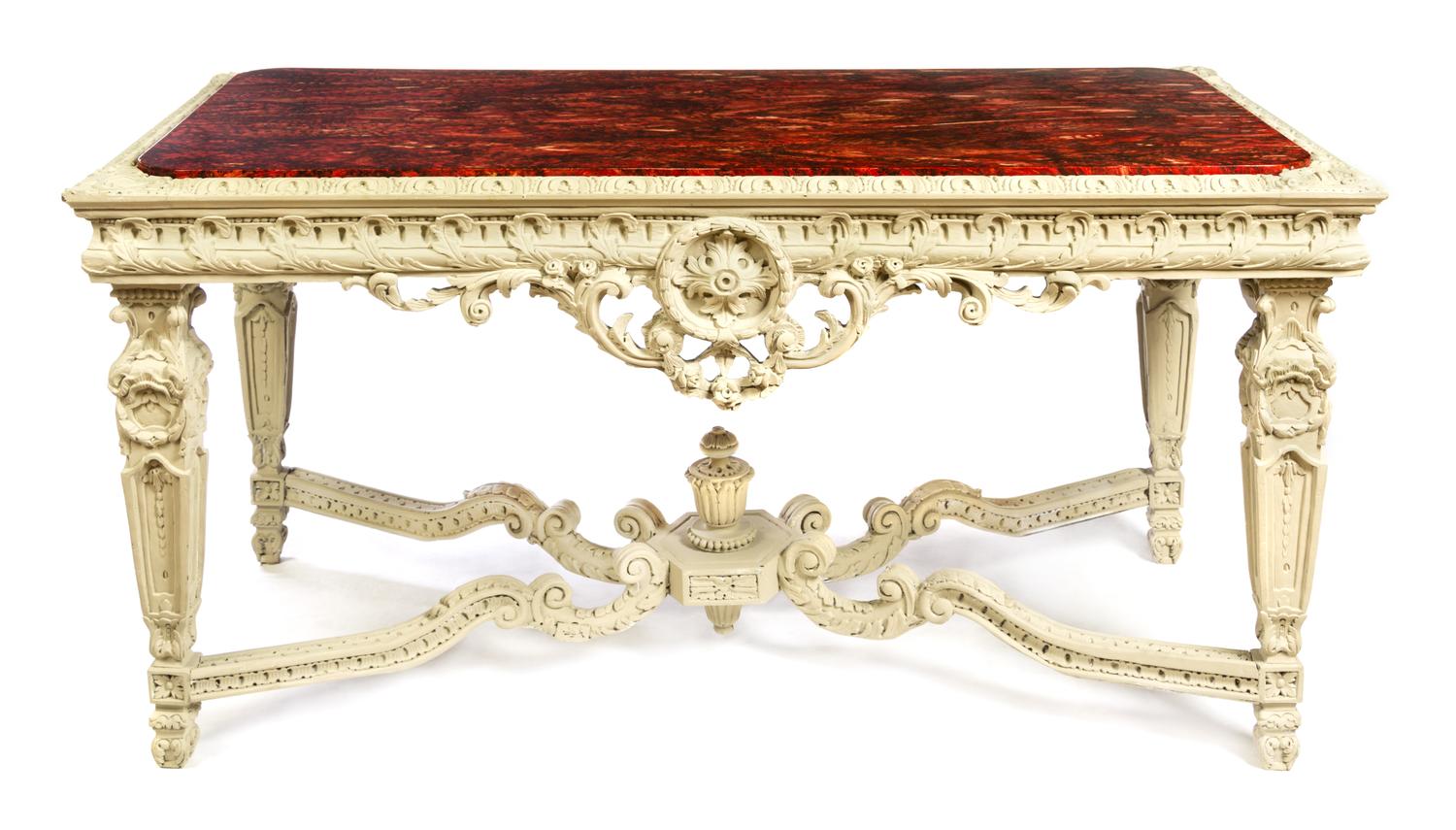A Louis XIV Style Painted Console Table Height 31 x width 63 x depth 32 1/4 inches. — 20TH CENTURY