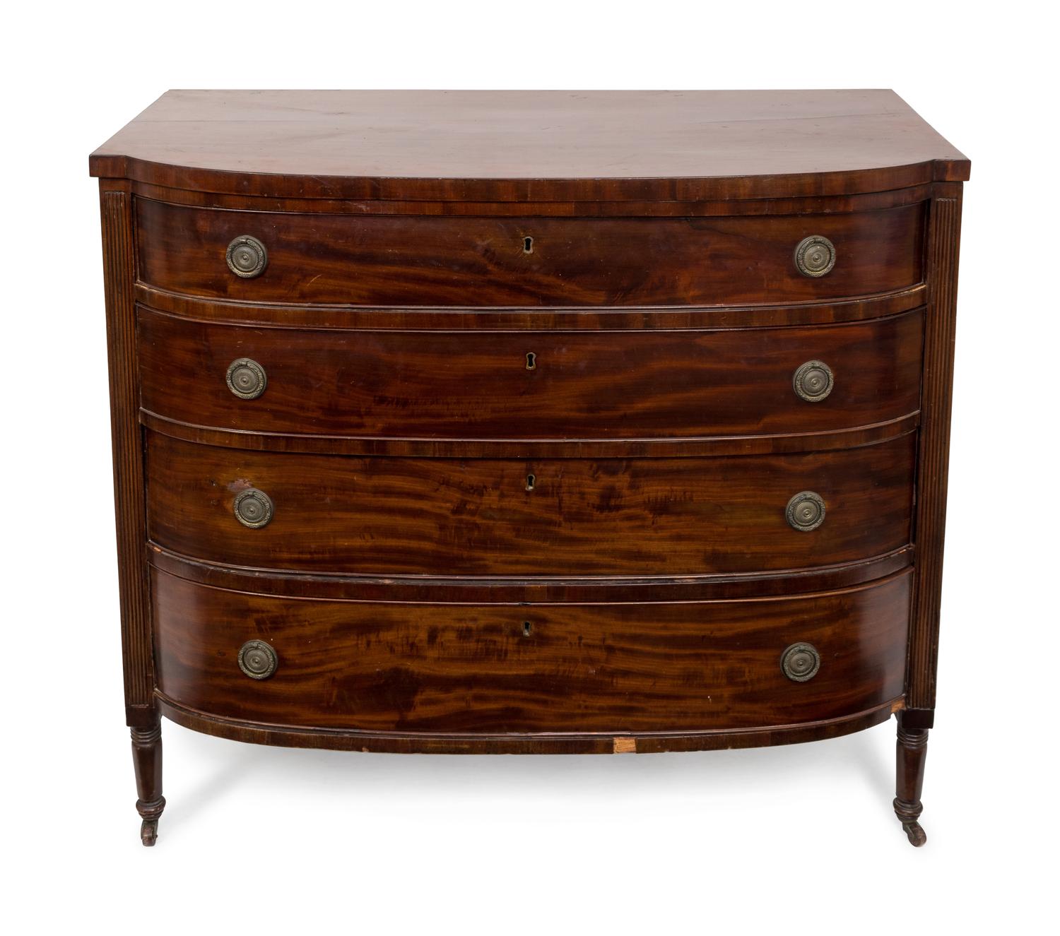 A Federal Style Mahogany Bow Front Chest of Four Drawers — 19TH CENTURY