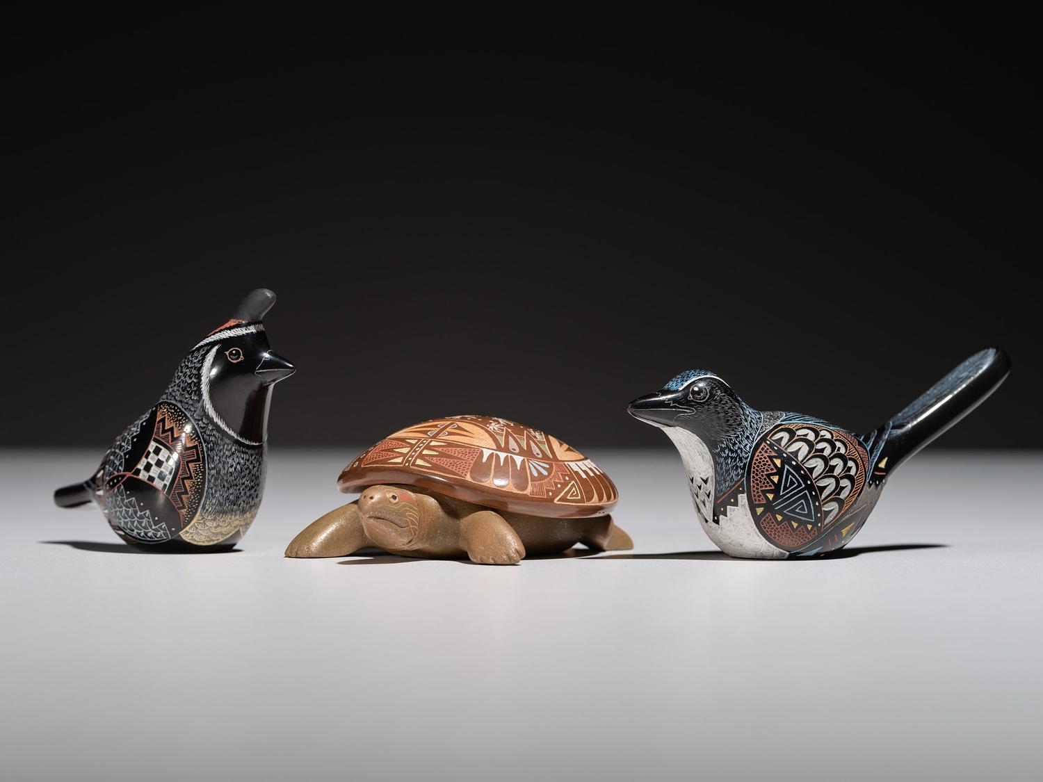 Polychome Pottery, Birds and Turtle