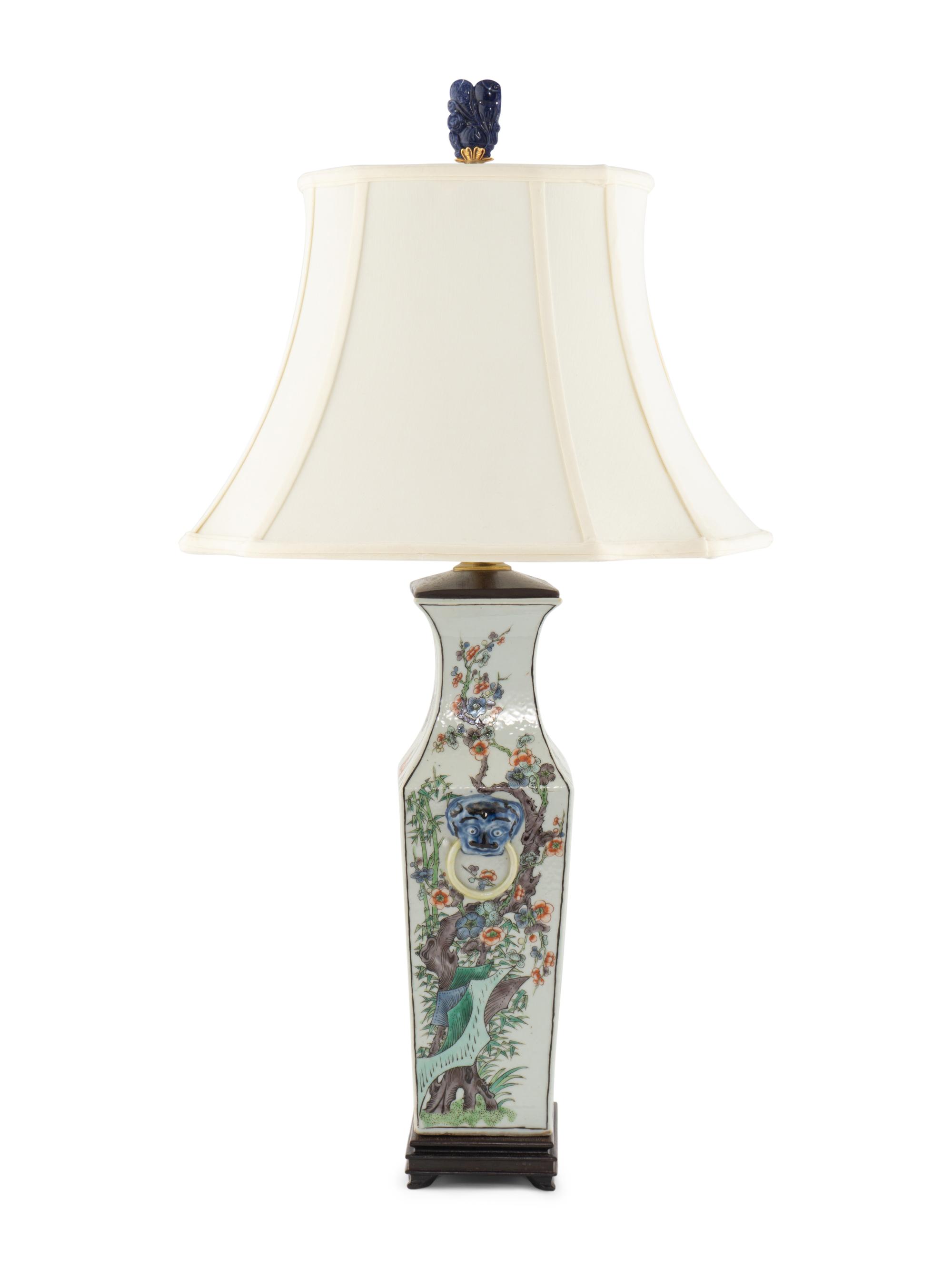 A Chinese Famille Verte Porcelain Vase Mounted as a Lamp