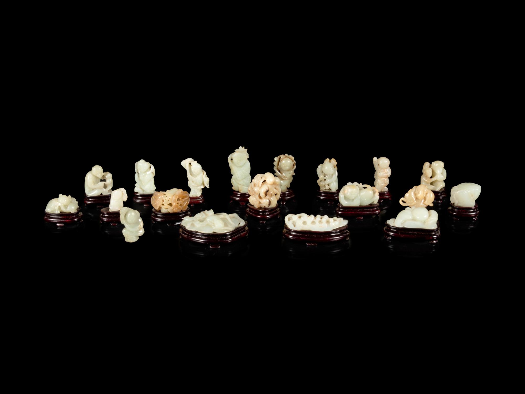 Nineteen Chinese Carved Jade Figures