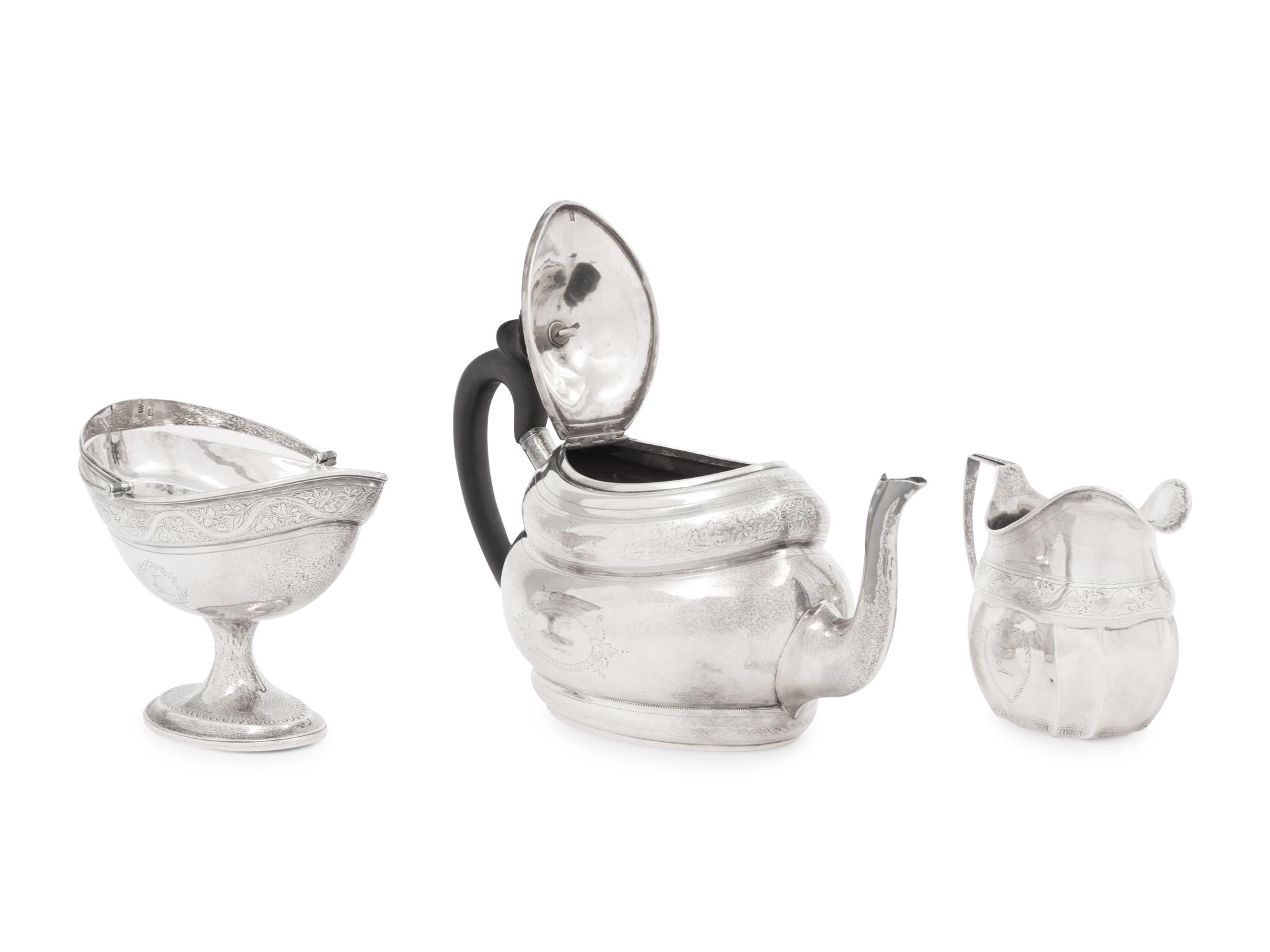 An Assembled Irish George III Silver Three-Piece Tea Service