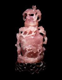 A Chinese Carved Rose Quartz Covered Vase