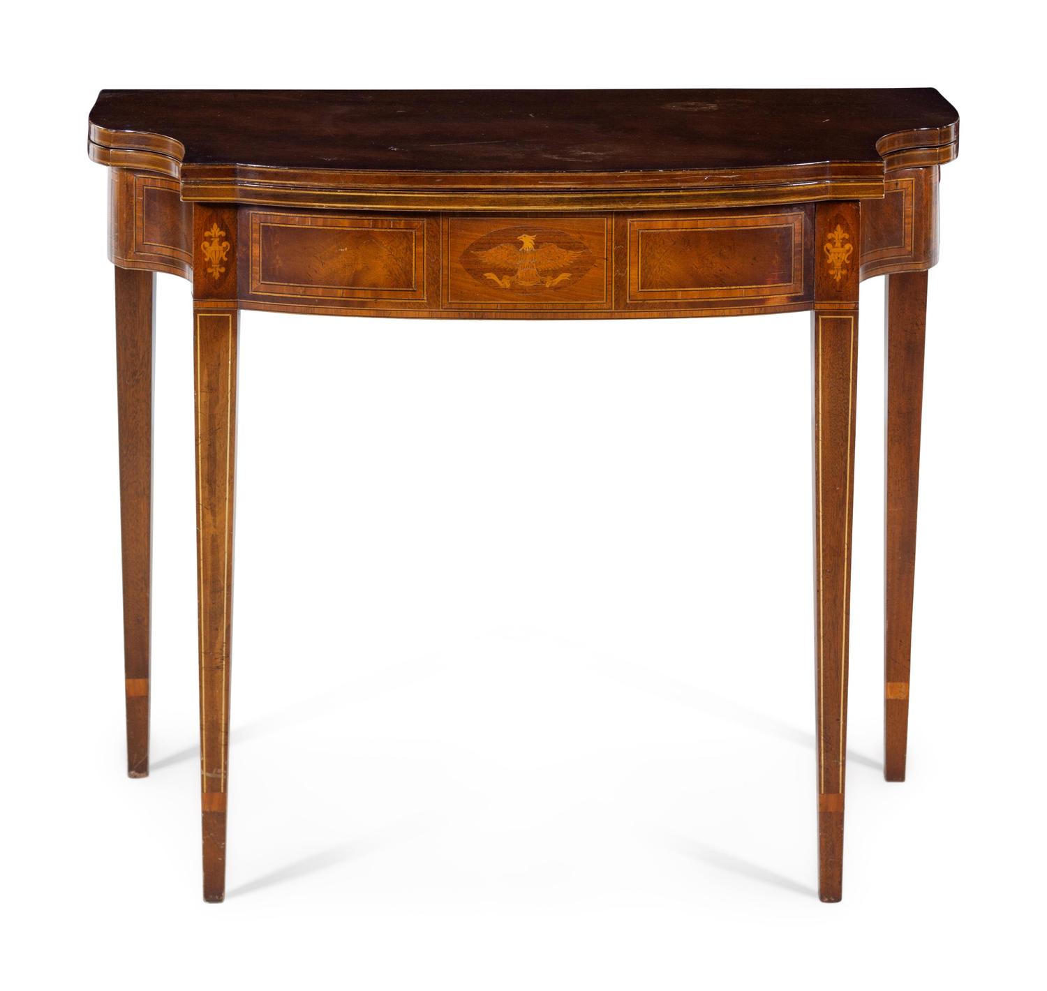 A Federal Style Eagle-Inlaid Mahogany Card Table
