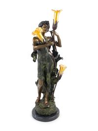 A French Bronze Newel Post Lamp