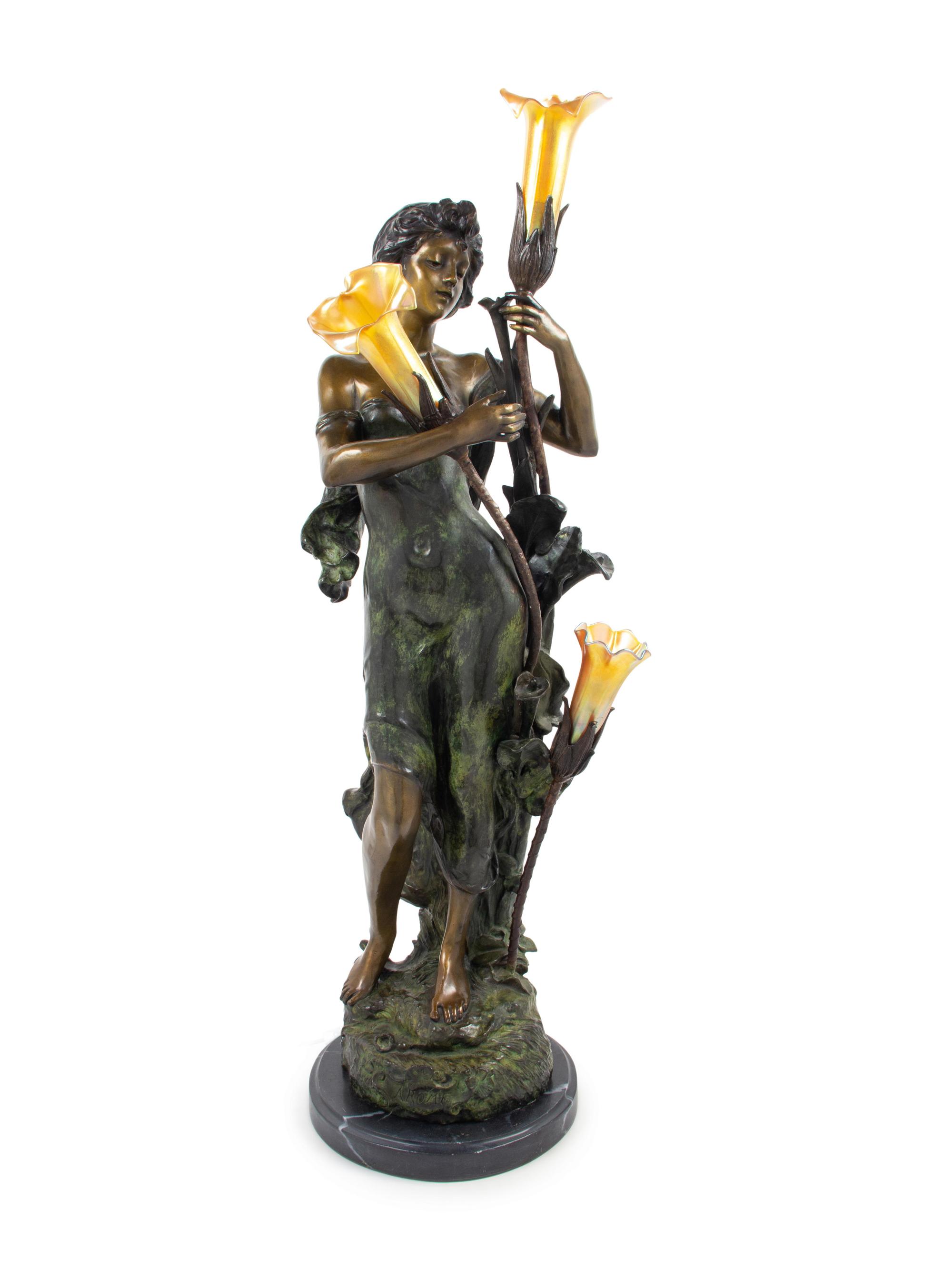 A French Bronze Newel Post Lamp