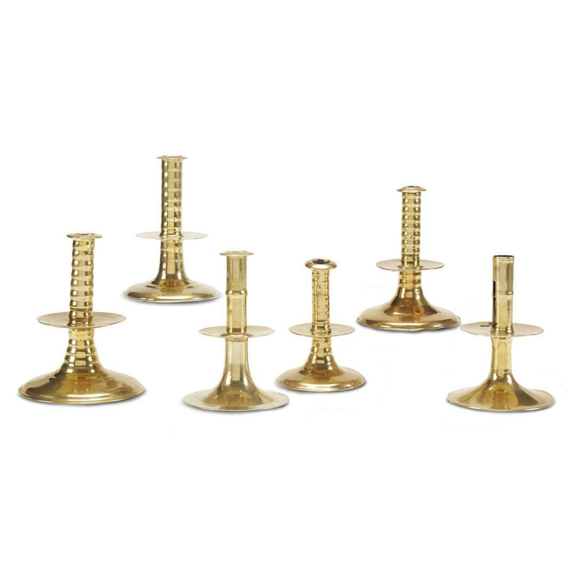 Group of six rare "trumpet base" candlesticks English, mid-17th century