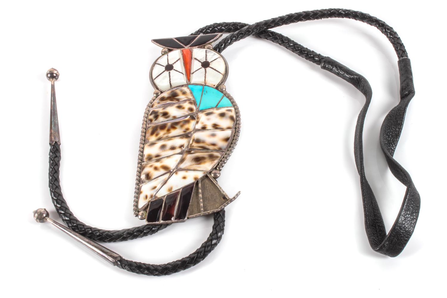 Edward Leekity (Zuni, 20th Century) Owl Inlay Bolo Height 5 inches