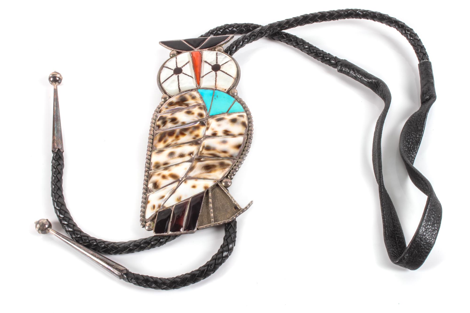 Edward Leekity (Zuni, 20th Century) Owl Inlay Bolo Height 5 inches