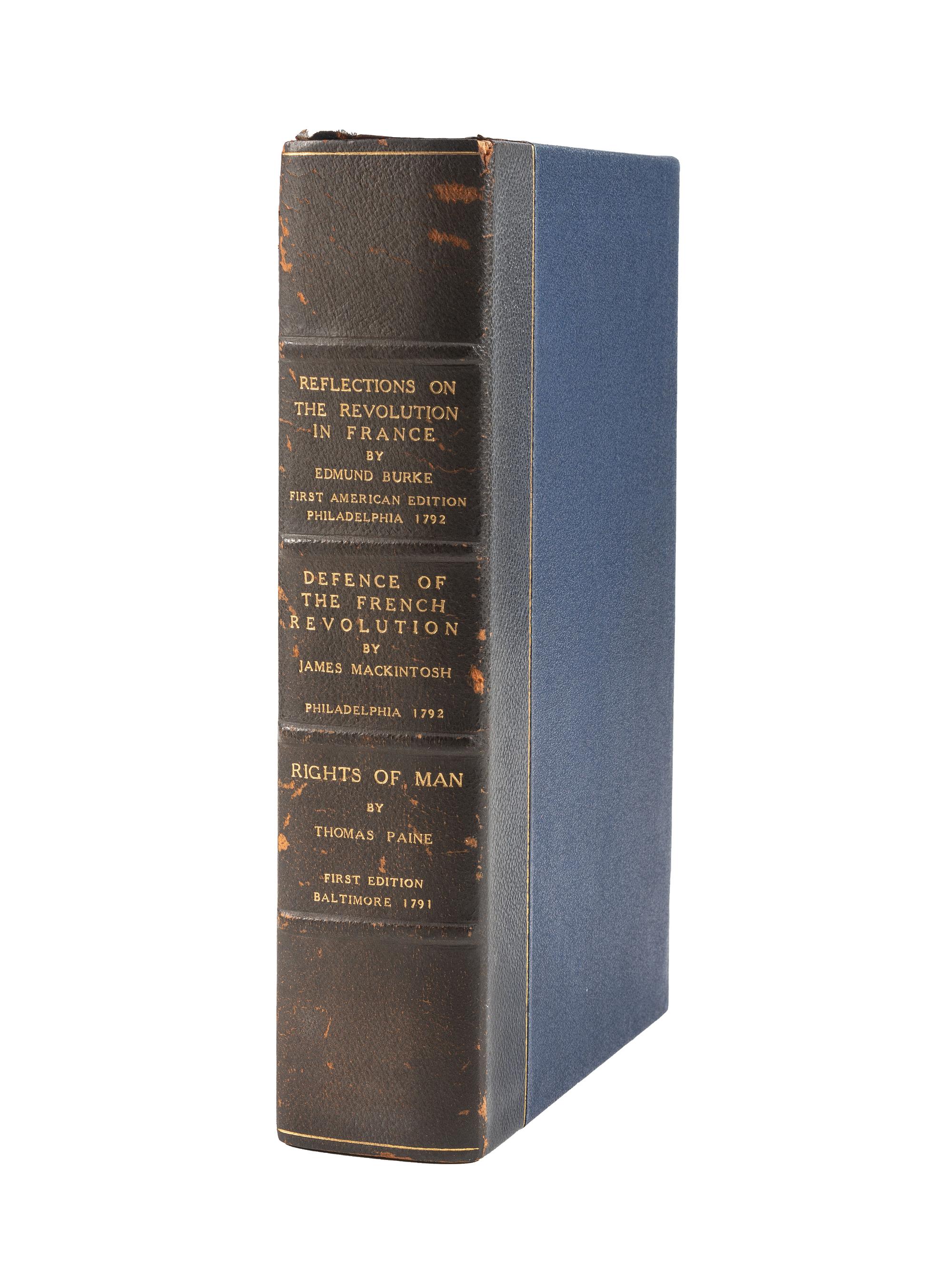 [REVOLUTIONARY WAR -- THE FRENCH REVOLUTION]. A sammelband of American editions of works by Edmund BURKE, Edmund MACKINTOSH, and scarce 1791 Baltimore printing of Thomas Paine's Rights of Man .