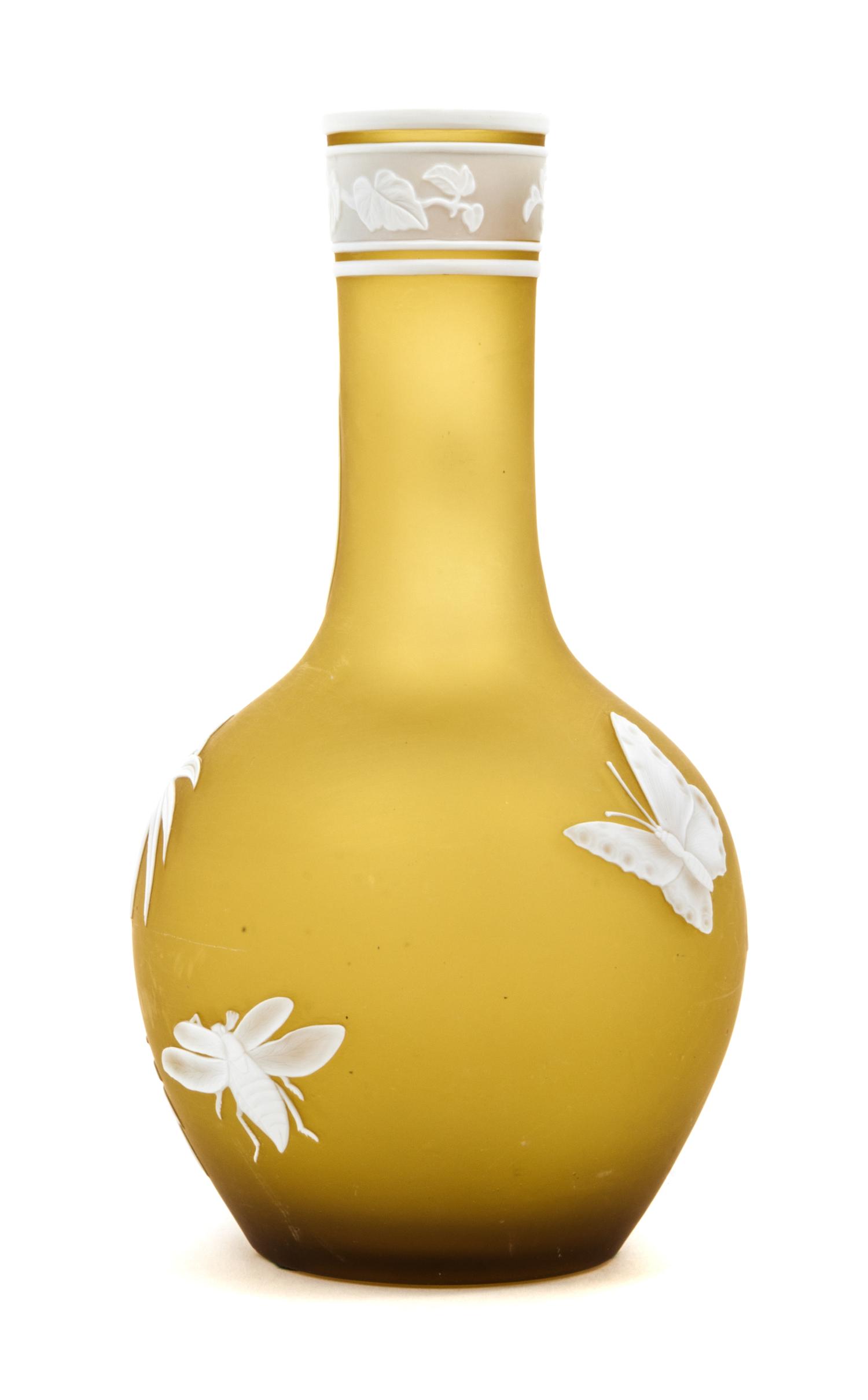 English, LATE 19TH CENTURY, a cameo glass vase, of bottle form with fern and insect decoration