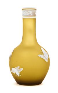 English, LATE 19TH CENTURY, a cameo glass vase, of bottle form with fern and insect decoration