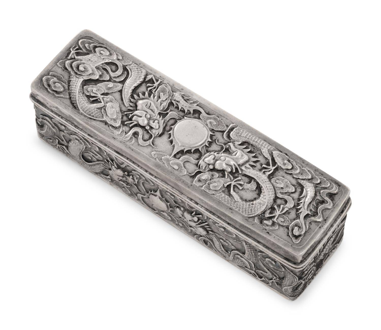 A Chinese Export Silver Rectangular Box and Cover