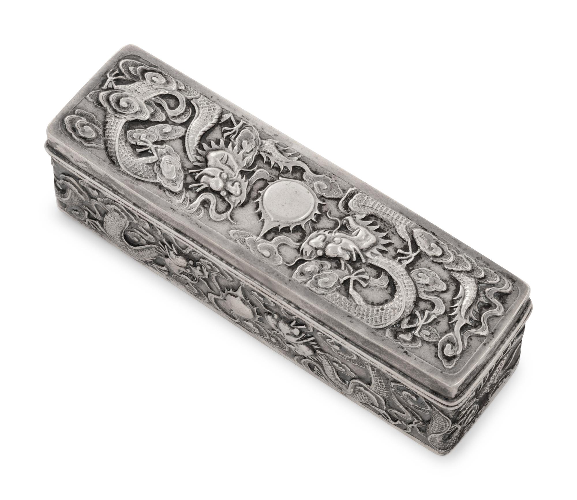 A Chinese Export Silver Rectangular Box and Cover