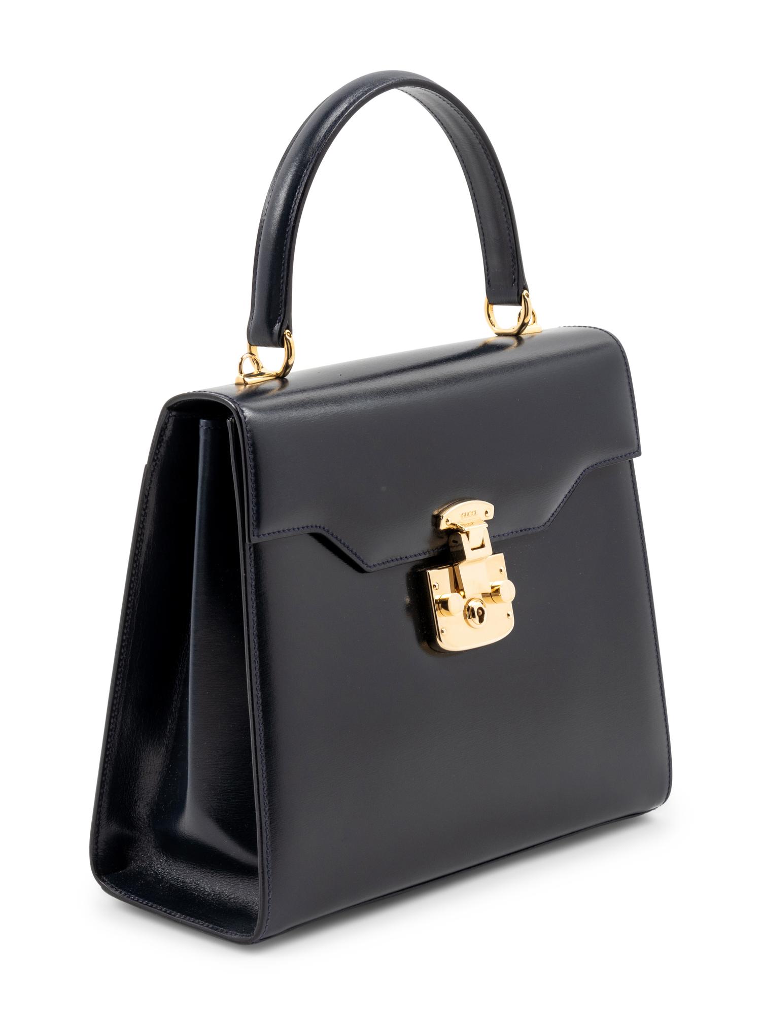 Gucci Navy Leather Front Lock Handbag
