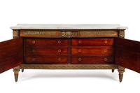A Louis XVI Style Gilt Bronze Mounted Mahogany Marble-Top Commode à Vantaux