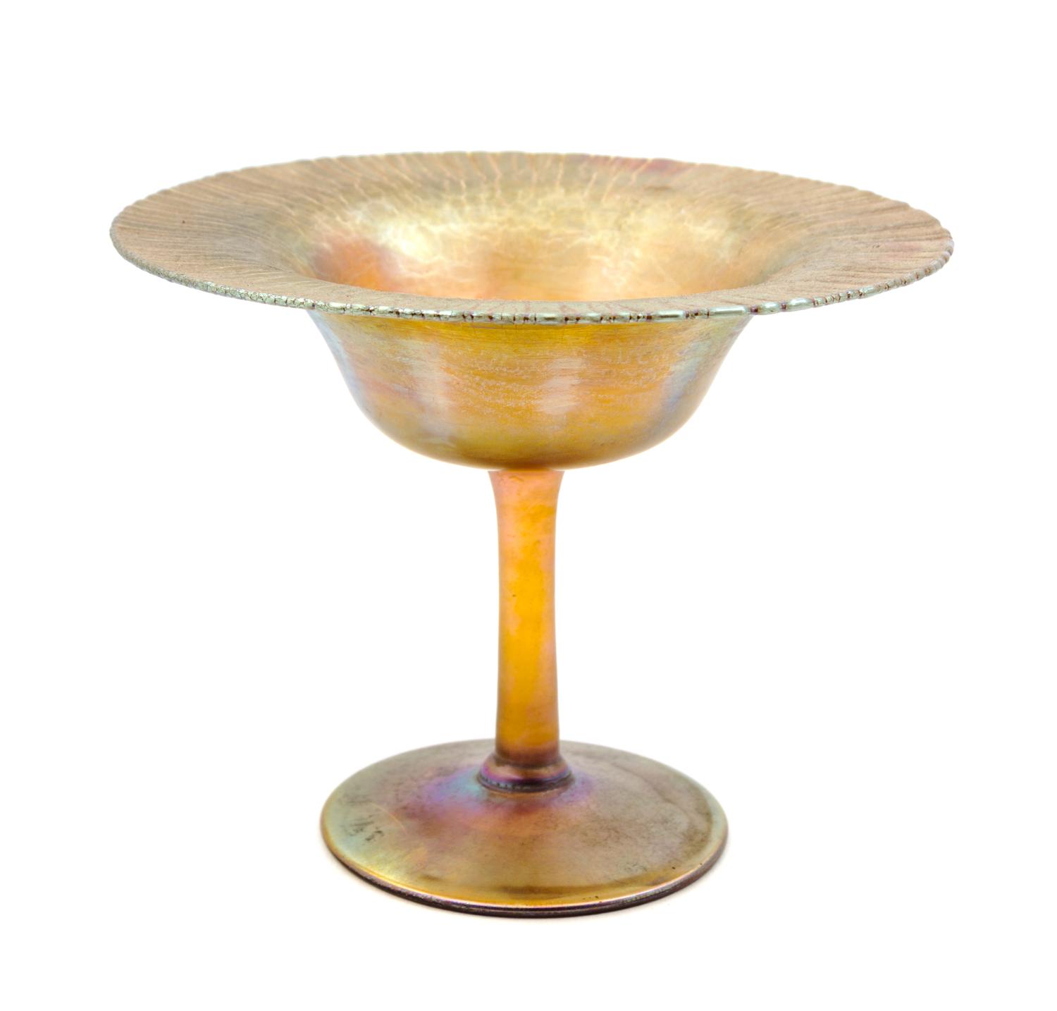 A Tiffany Studios Favrile Glass Compote Height 4 1/2 inches.