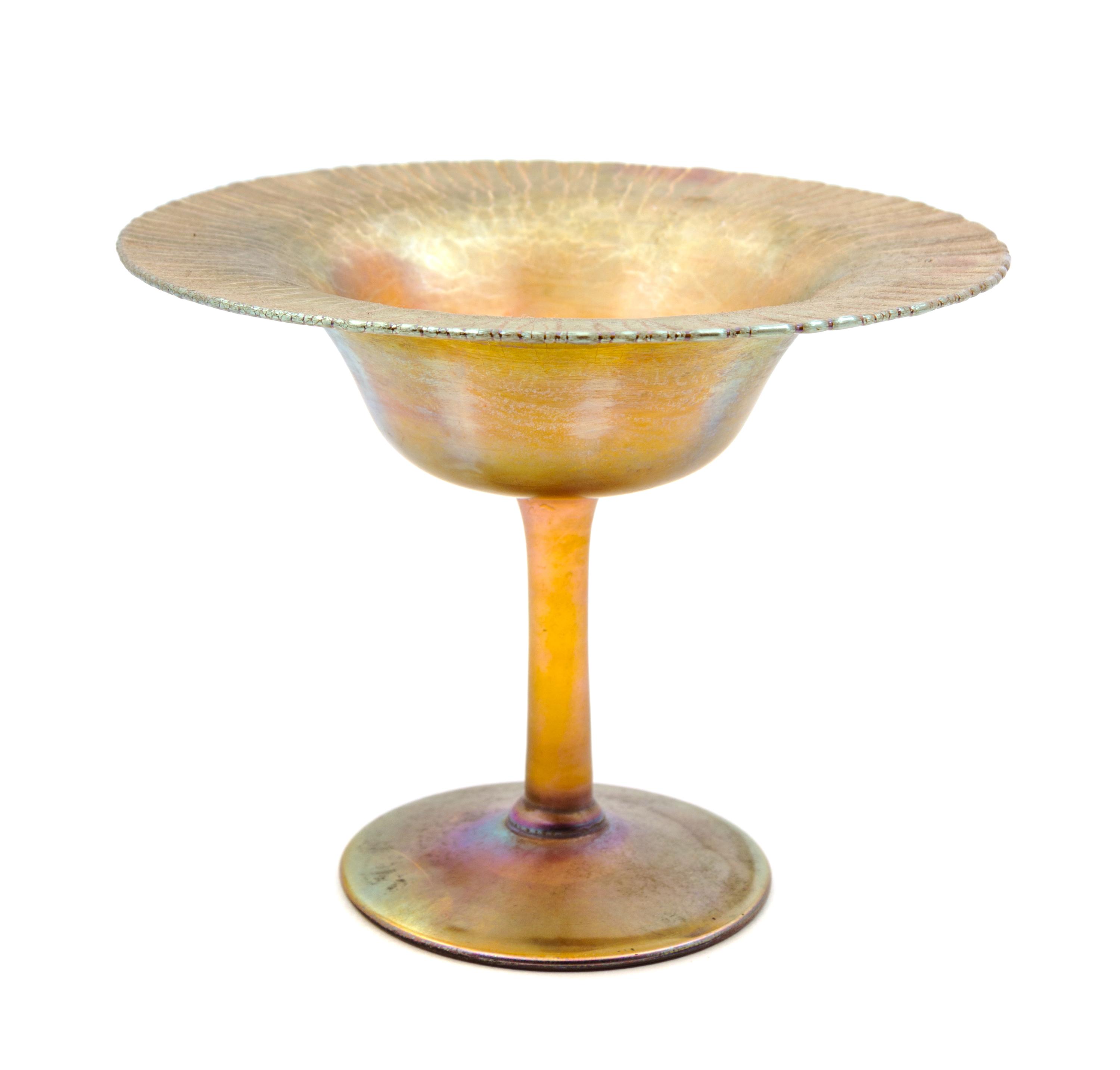 A Tiffany Studios Favrile Glass Compote Height 4 1/2 inches.