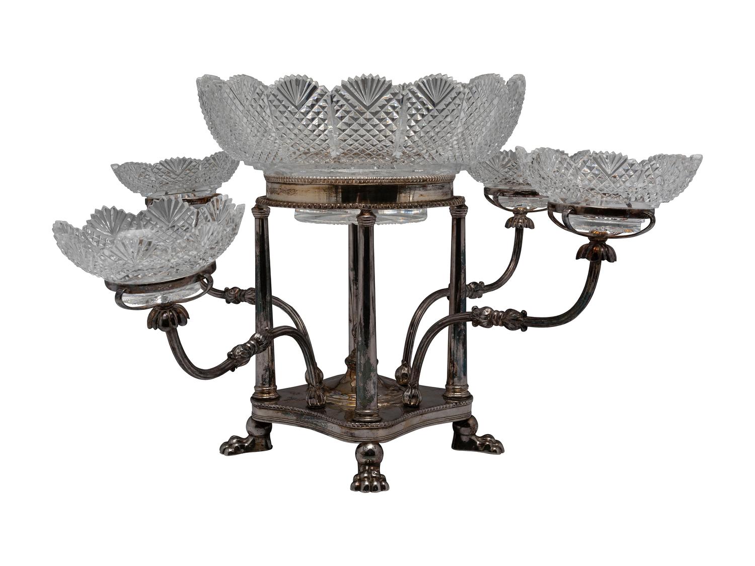 A Sheffield Plate and Cut Glass Epergne