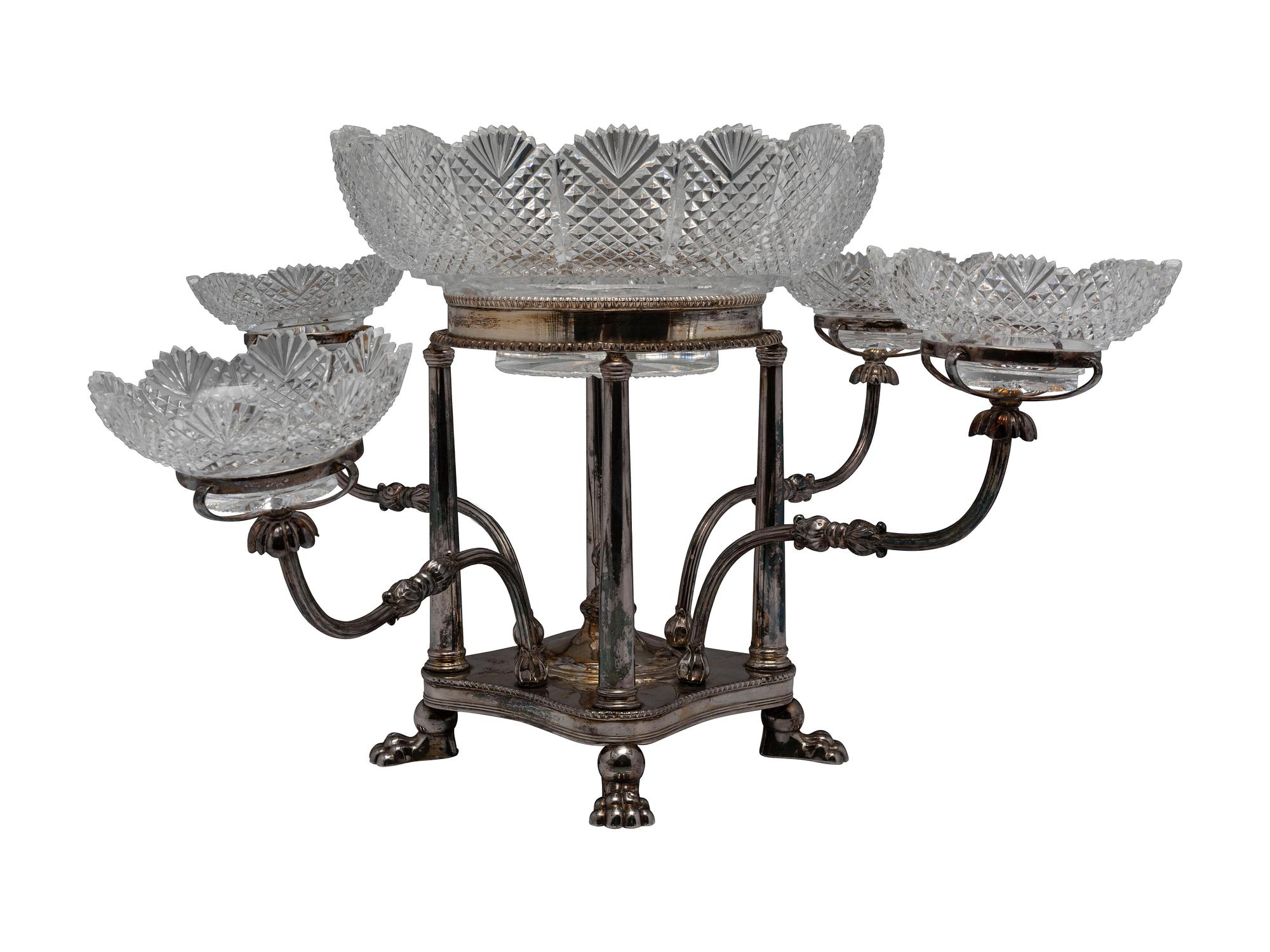 A Sheffield Plate and Cut Glass Epergne