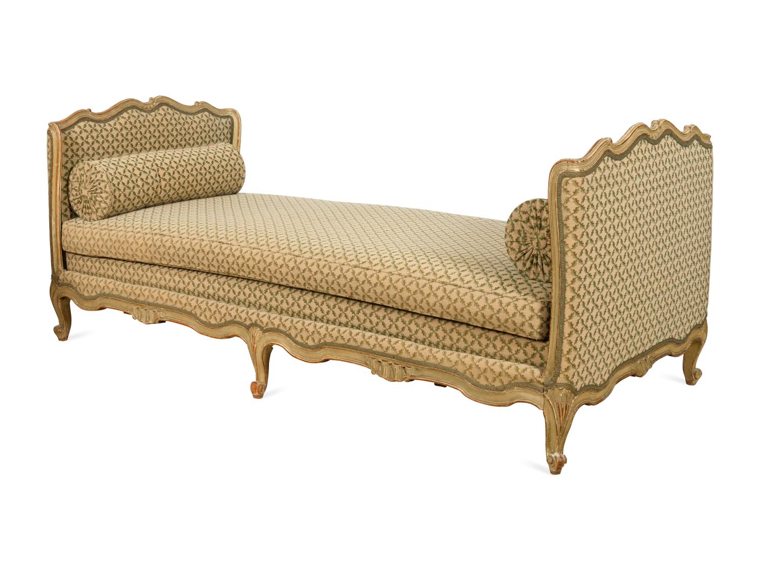 A French Provincial Green and Cream-Painted Beech Daybed