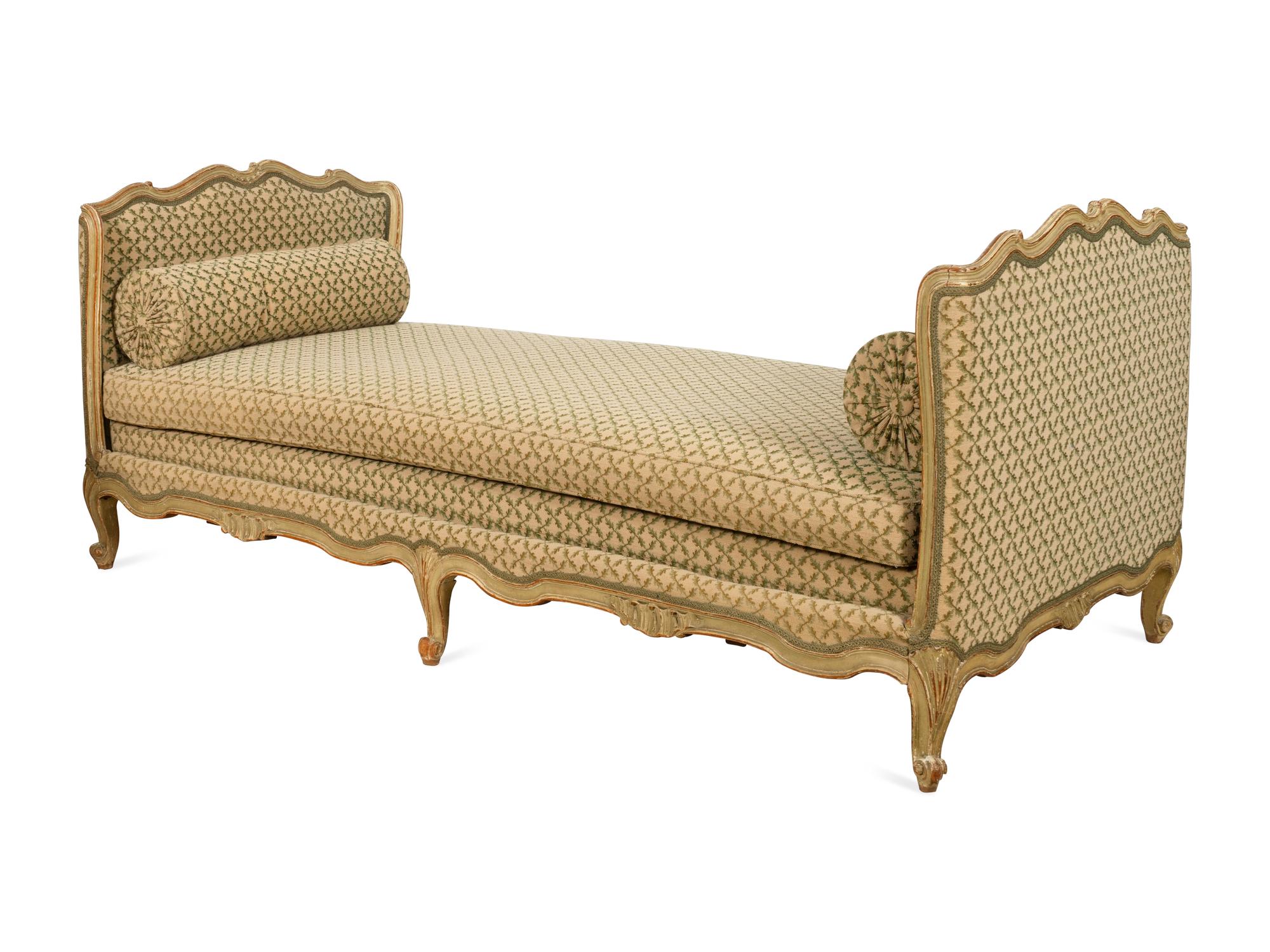 A French Provincial Green and Cream-Painted Beech Daybed