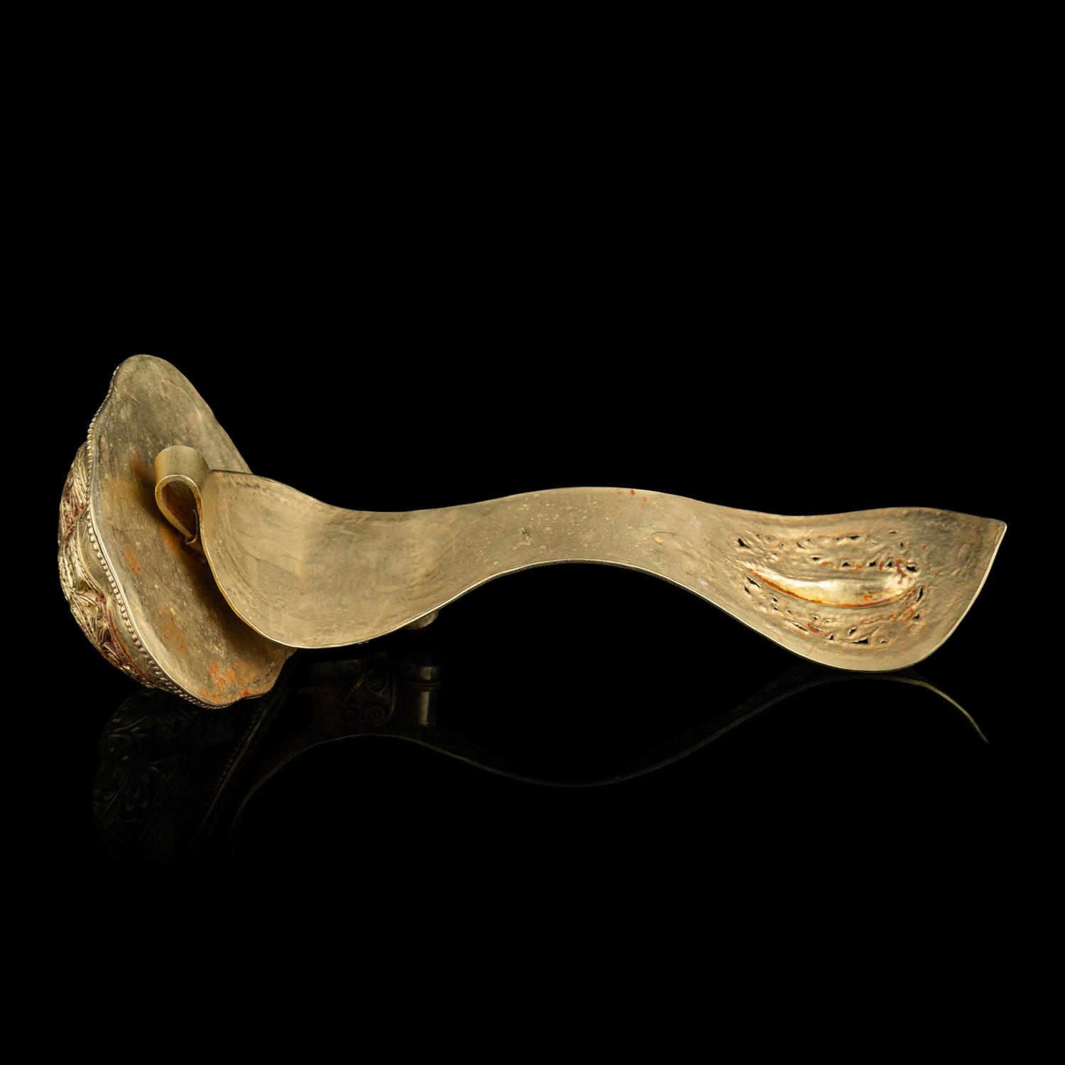 A Chinese Gold and Ruby Inset Ruyi -Shape Hair Ornament, Zan, Qing Dynasty 清 滇式嵌寶鏤空花卉紋如意金簪