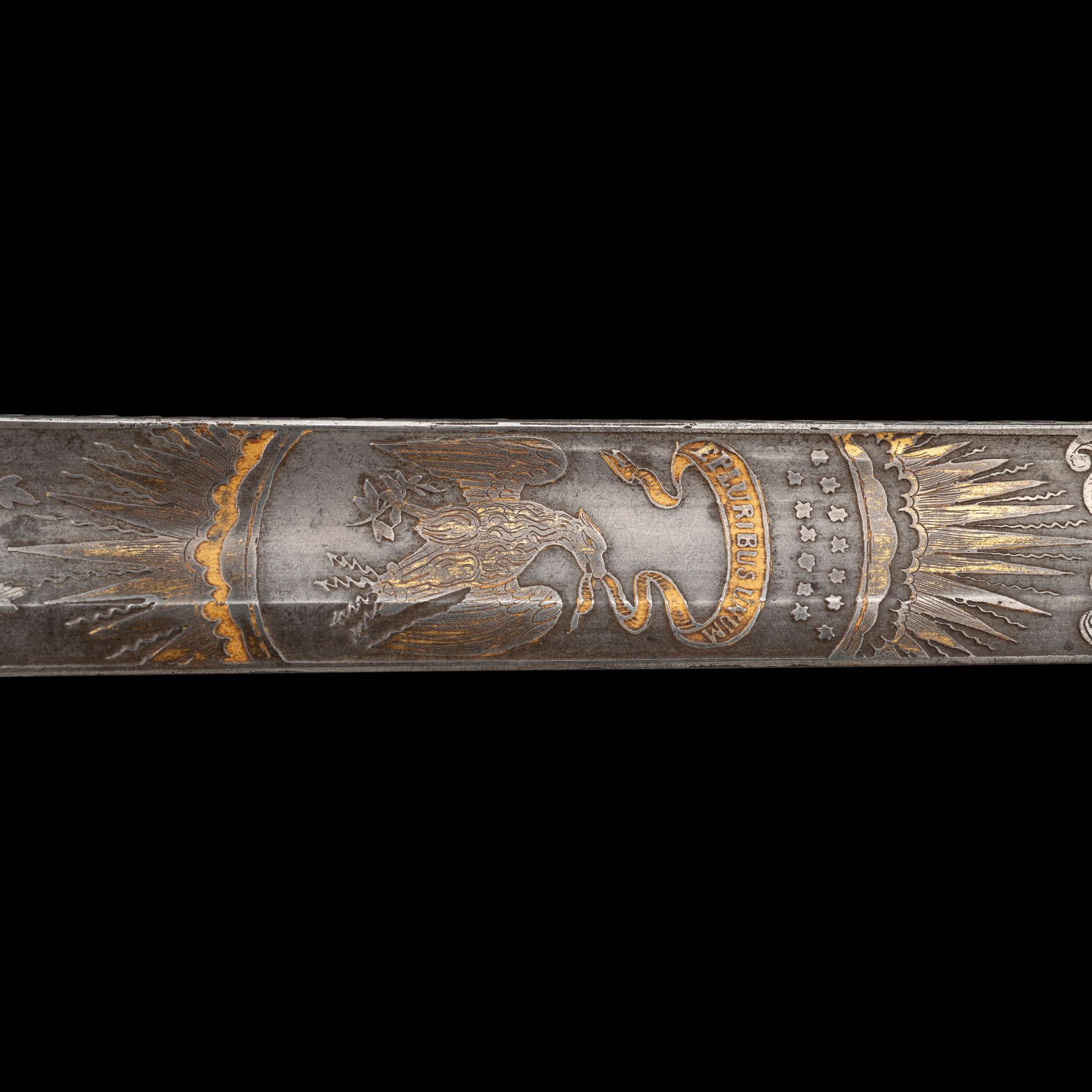 Cased Damascus Bladed Import 1850 Staff & Field Officers Sword Presented to Capt. (Major) William Wood - 9th NY Heavy Artillery with Belt and Sash