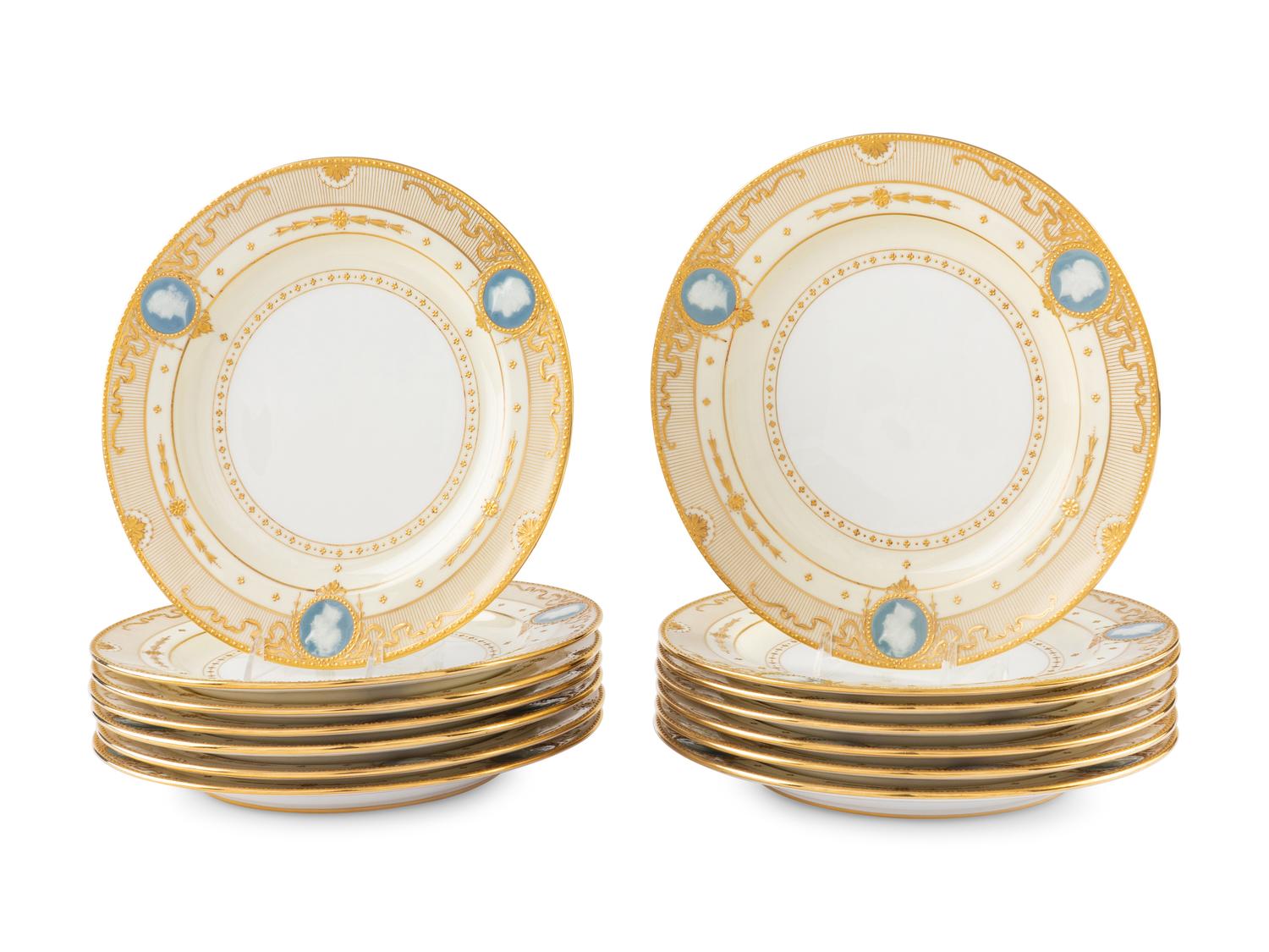 A Set of Fourteen Minton Pâte-sur-Pâte Porcelain Plates