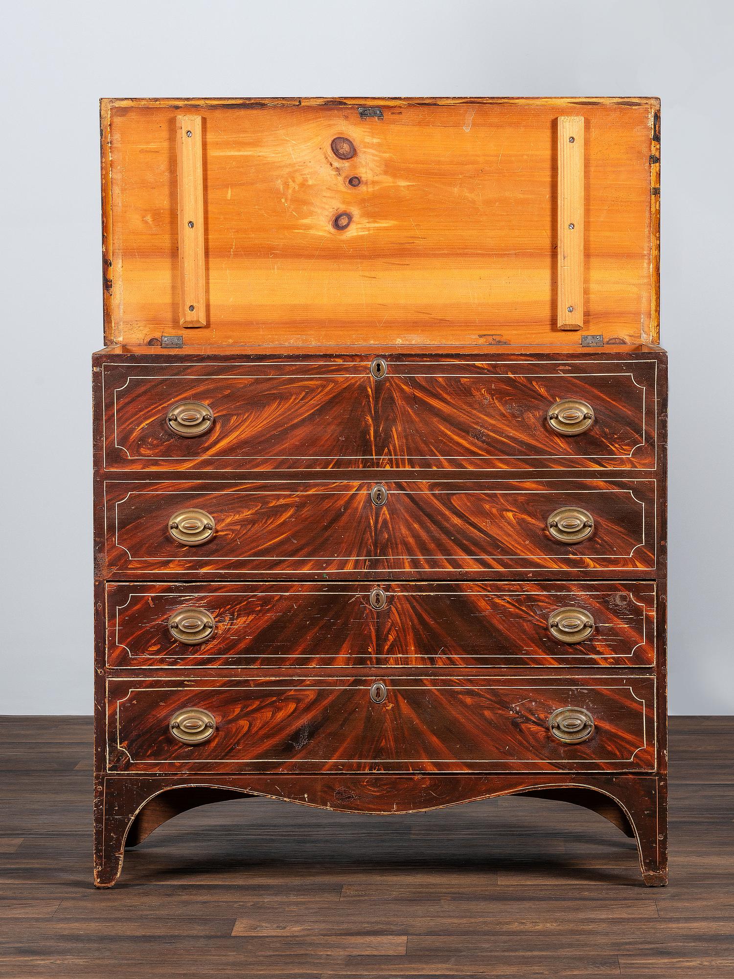 A Federal Grain Painted Pine Two-Drawer Blanket Chest