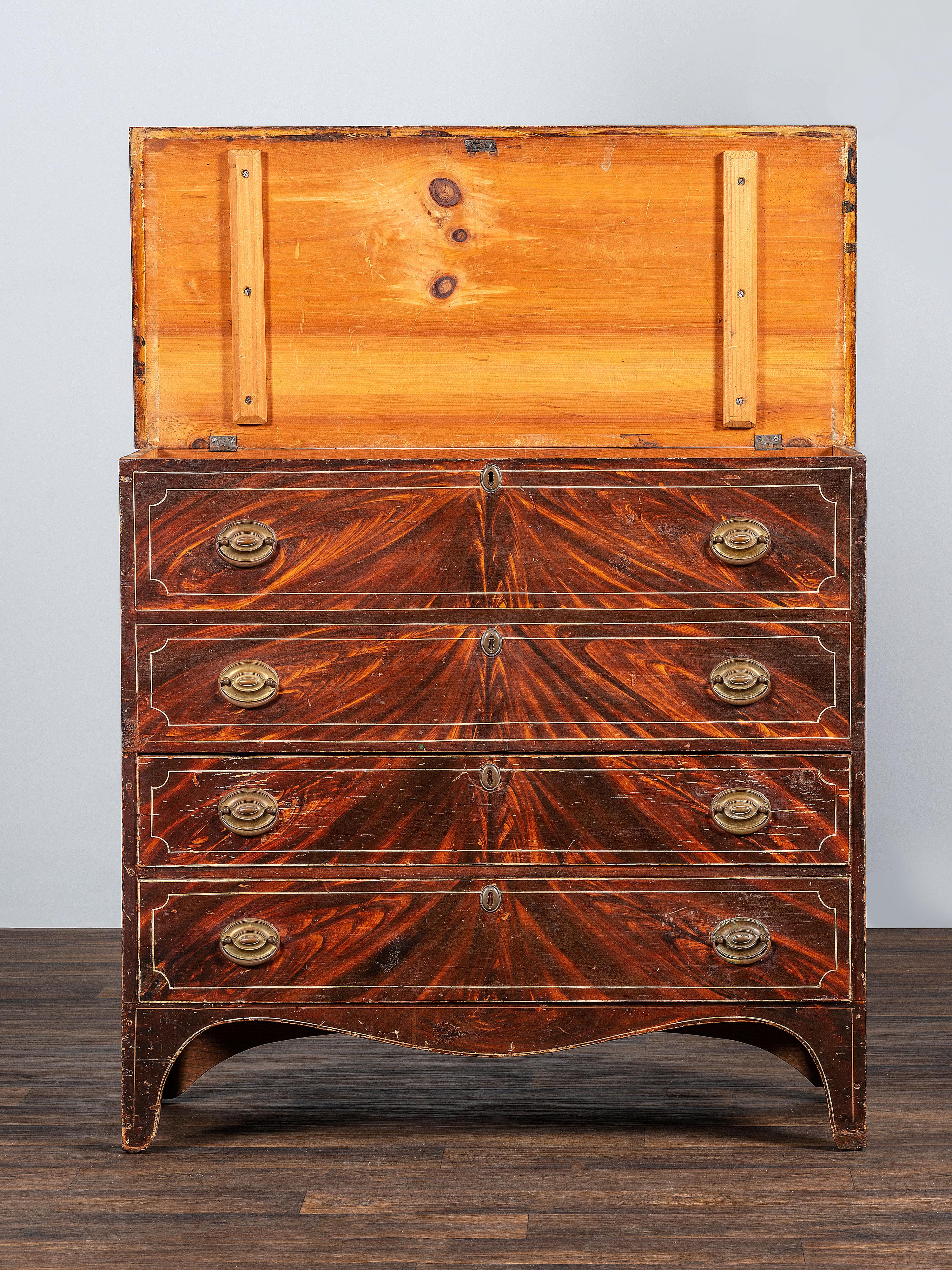 A Federal Grain Painted Pine Two-Drawer Blanket Chest