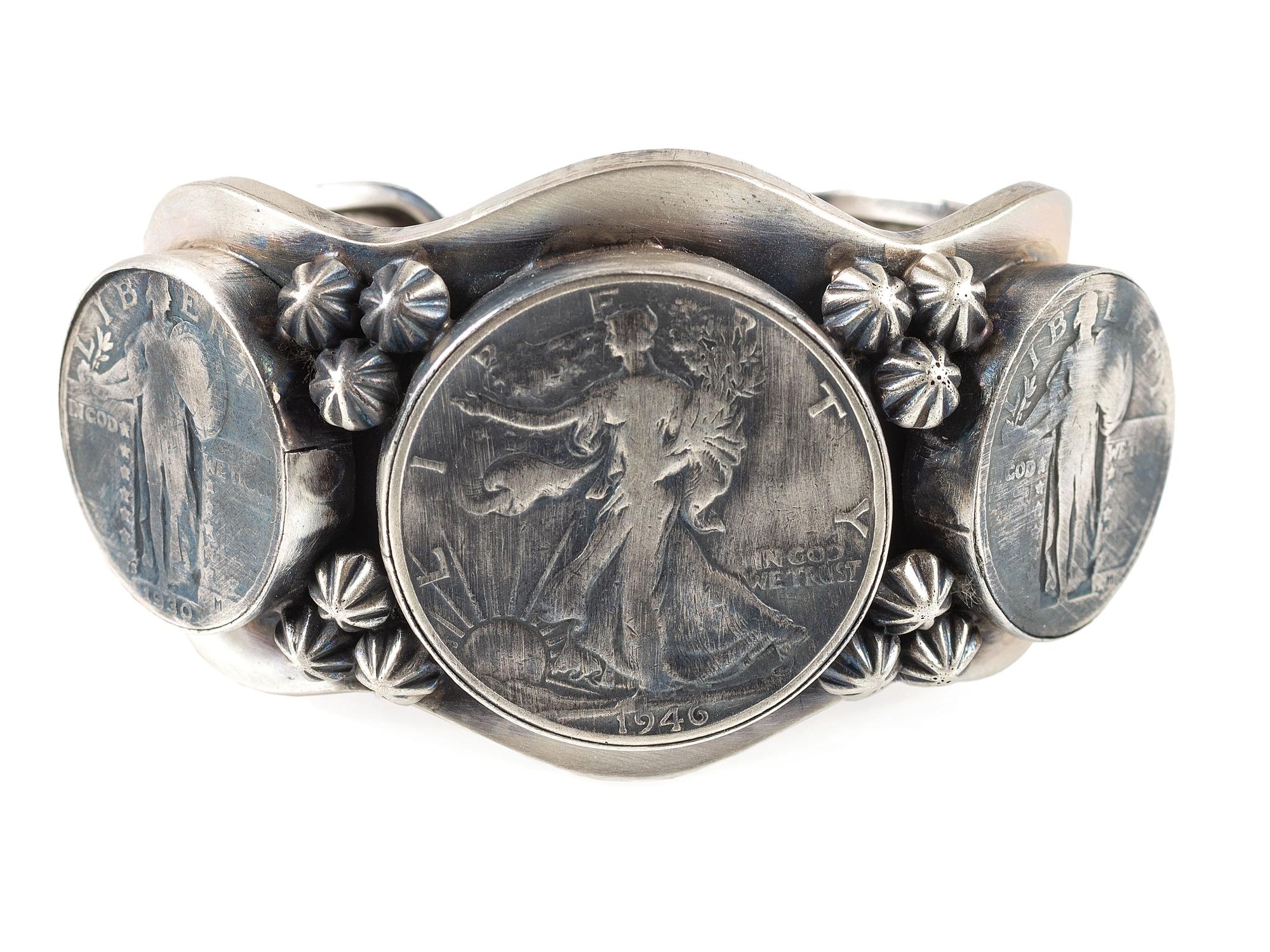 Sterling Silver and Silver Dollar Cuff Bracelet