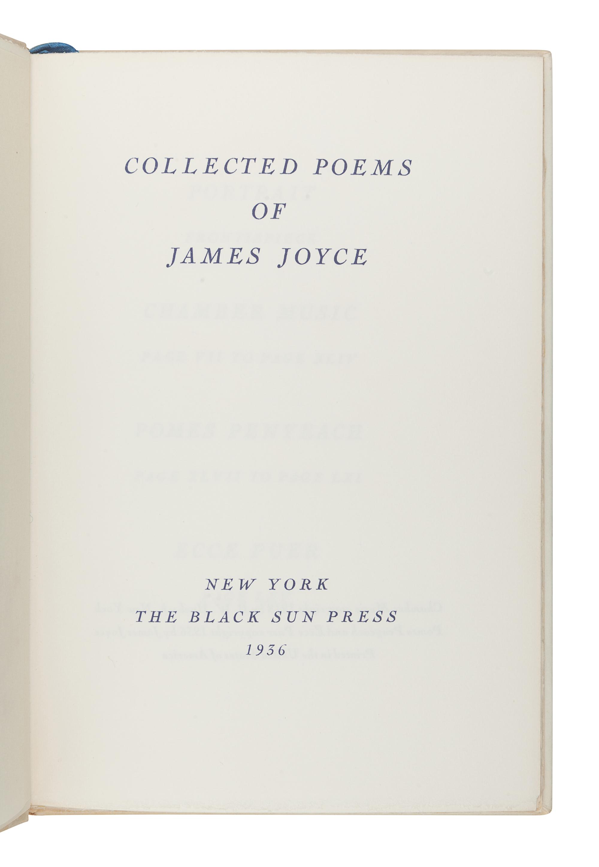 JOYCE, James (1882-1941). Collected Poems . New York: The Black Sun Press, 1936.