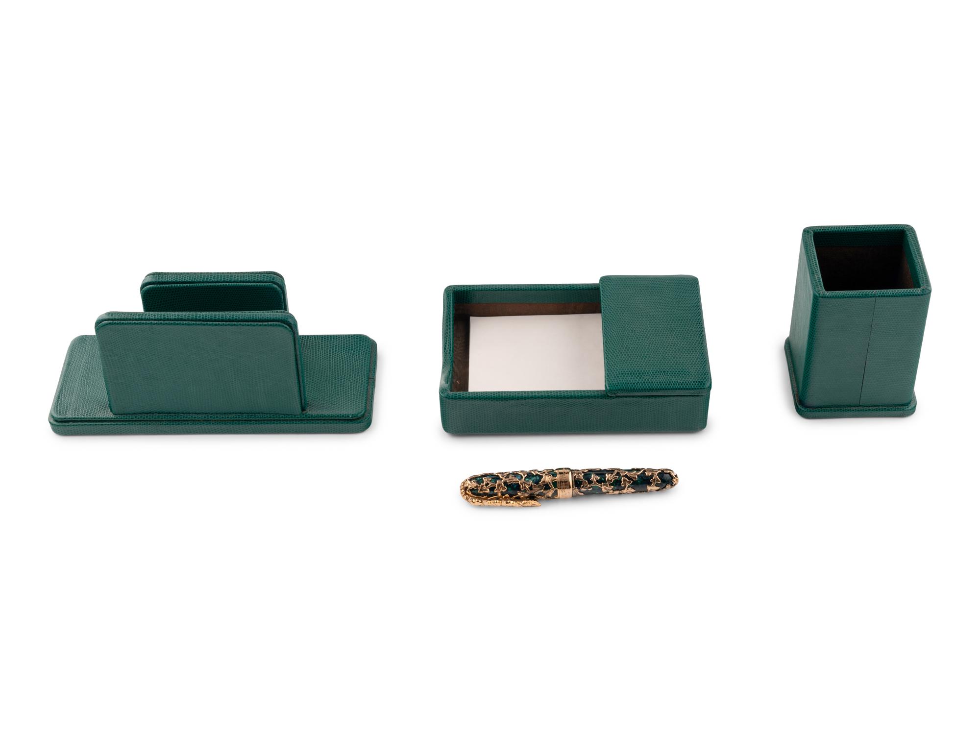 Secretary Madeleine Albright's Green Embossed Leather Desk Set and a Jean Pierre-Lepine Limited Edition Hédéra Fountain Pen