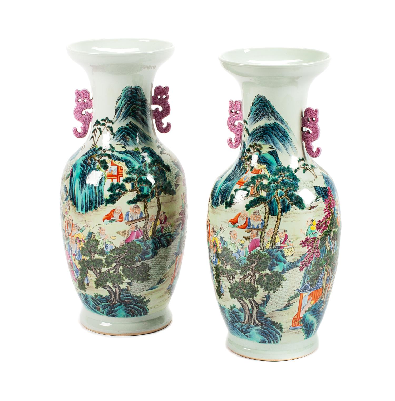 A Pair of Chinese Porcelain Vases Height 25 inches.