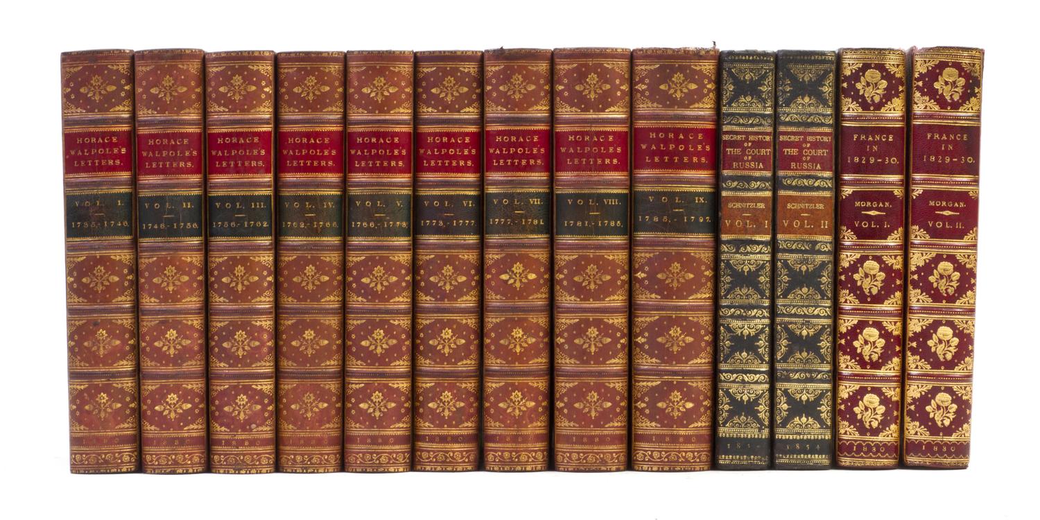 (BINDINGS) A group of 13 vols. with gilt-tooled spines.