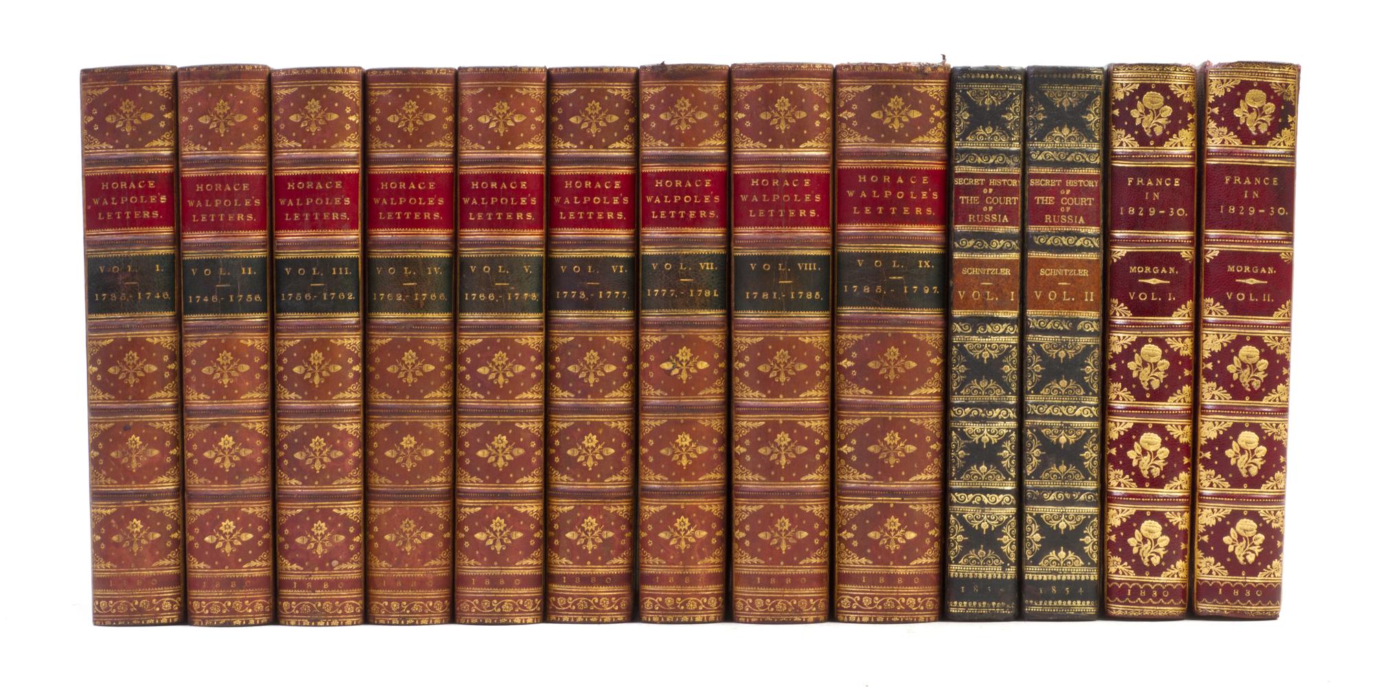 (BINDINGS) A group of 13 vols. with gilt-tooled spines.