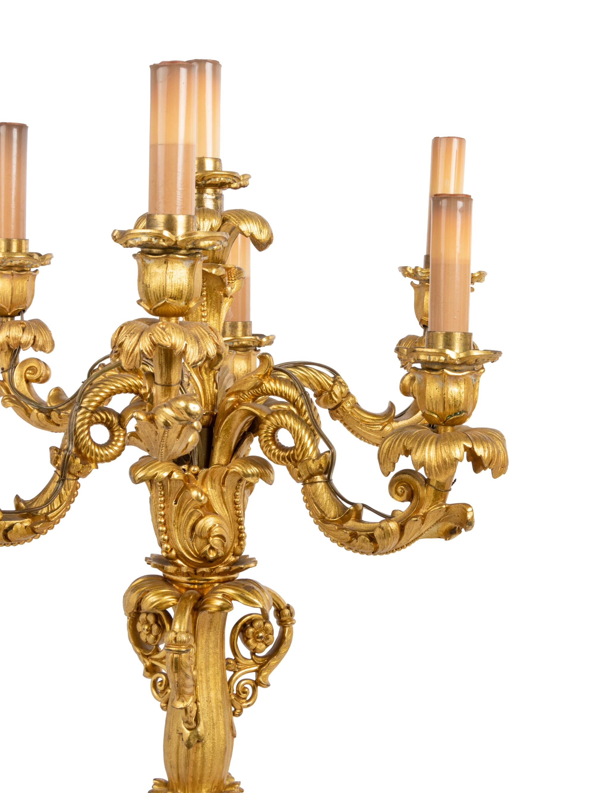 A Pair of French Gilt Bronze Seven-Light Table Lamps After Pierre-Philippe Thomire (French, 1751-1843)